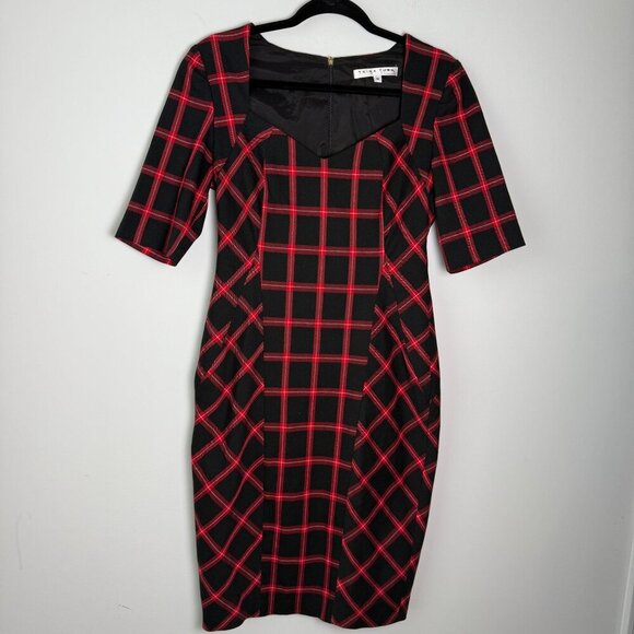 Trina Turk Dress Chiyah Plaid Holiday Shift Dress Sweetheart Neck Size 6 - Picture 5 of 10